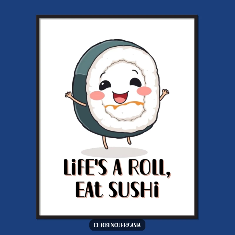 Funny Free Printable Wall Art: Dancing Sushi Roll Quirky Downloadable Art