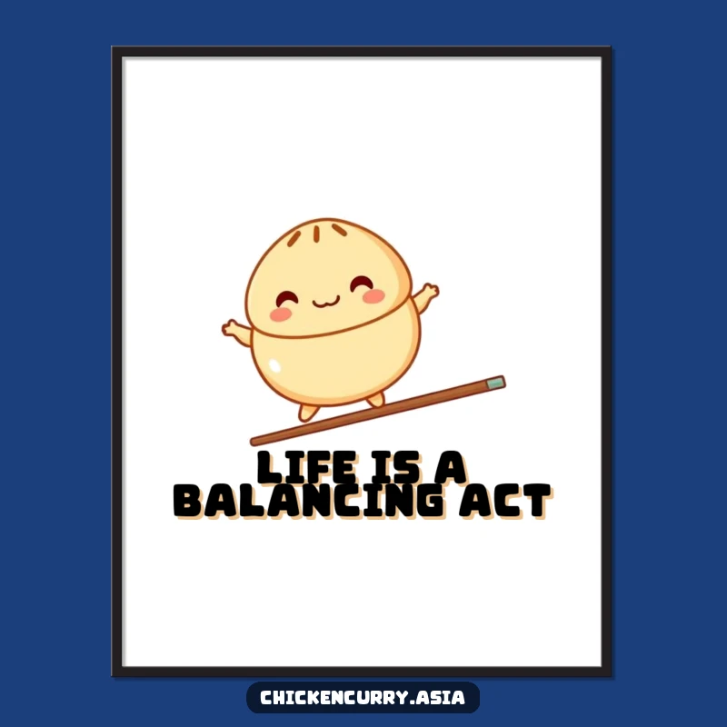 Funny Free Printable Wall Art: Balanced Steamed Bun, Chopstick Art, Downloadable Cute Decor Poster